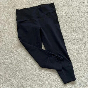 Prana Deco Crop Capri Leggings Lattice Cutout Black W41170062 Women Size Medium